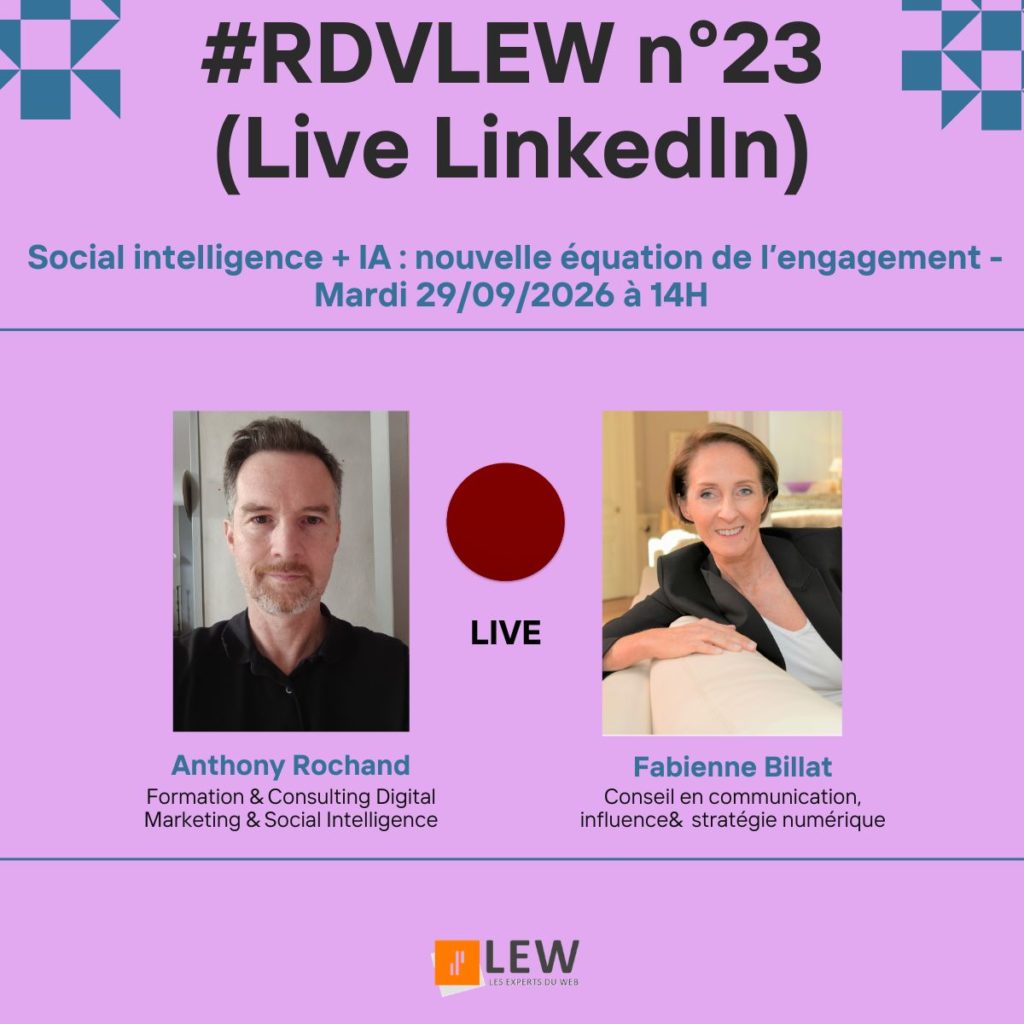 Visuel du #RDVLEW n°23, live LinkedIn du 29 septembre 2026 sur la social intelligence et l'IA, avec Anthony Rochand et Fabienne Billat